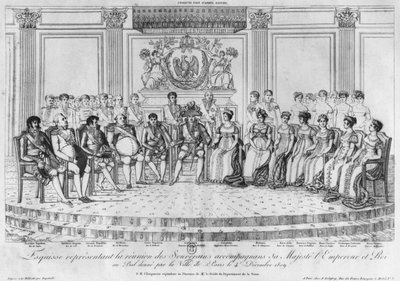 Schets die Napoleon I en de vorsten afbeeldt op het bal gegeven door de stad Parijs op 4 december 1809 door Adrien Pierre Francois Godefroy